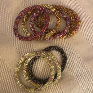 Elegant Beaded Bracelet Set - Purple, Gold, Brown